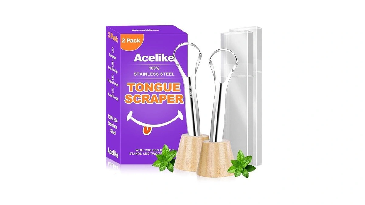 Tongue Scraper For Adults (2 Pack), 2 Bamboo Holder And