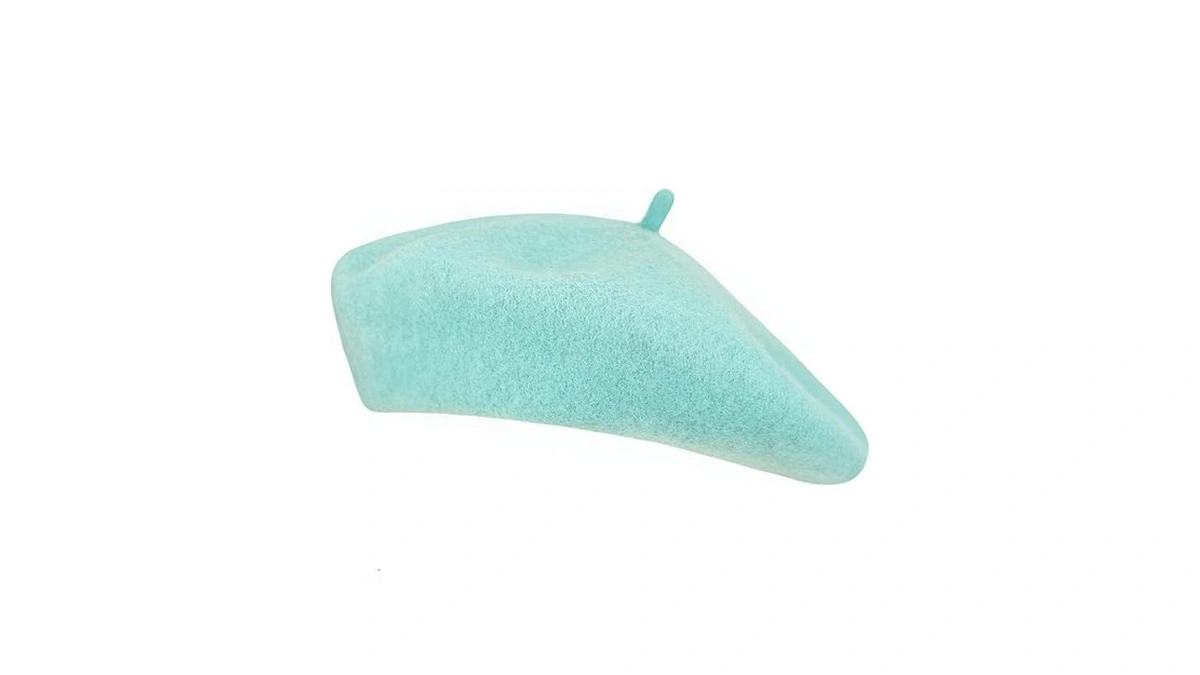 Women Wool Beret Hat French Style Solid Color (lake Blue)