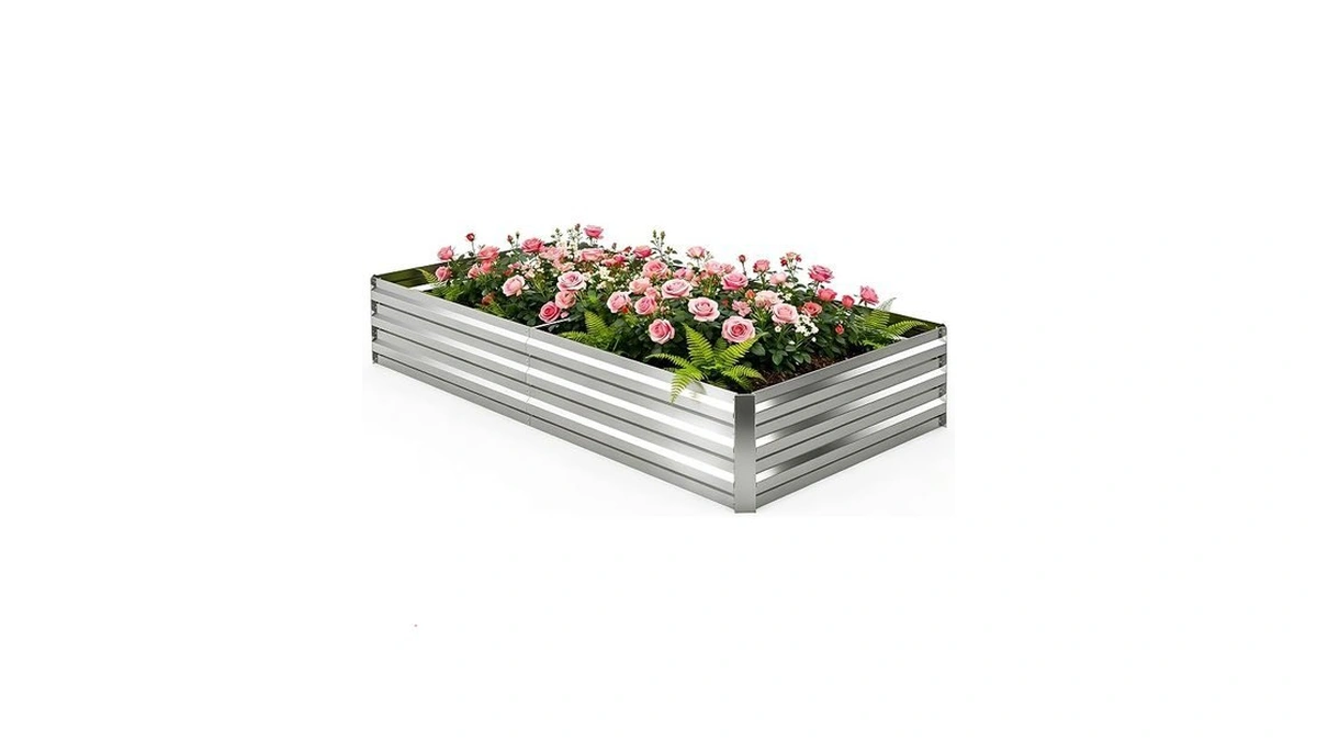Tegarbed 6x3x1ft Galvanized Raised Garden Bed, Metal Planter, Silver,1 Pack