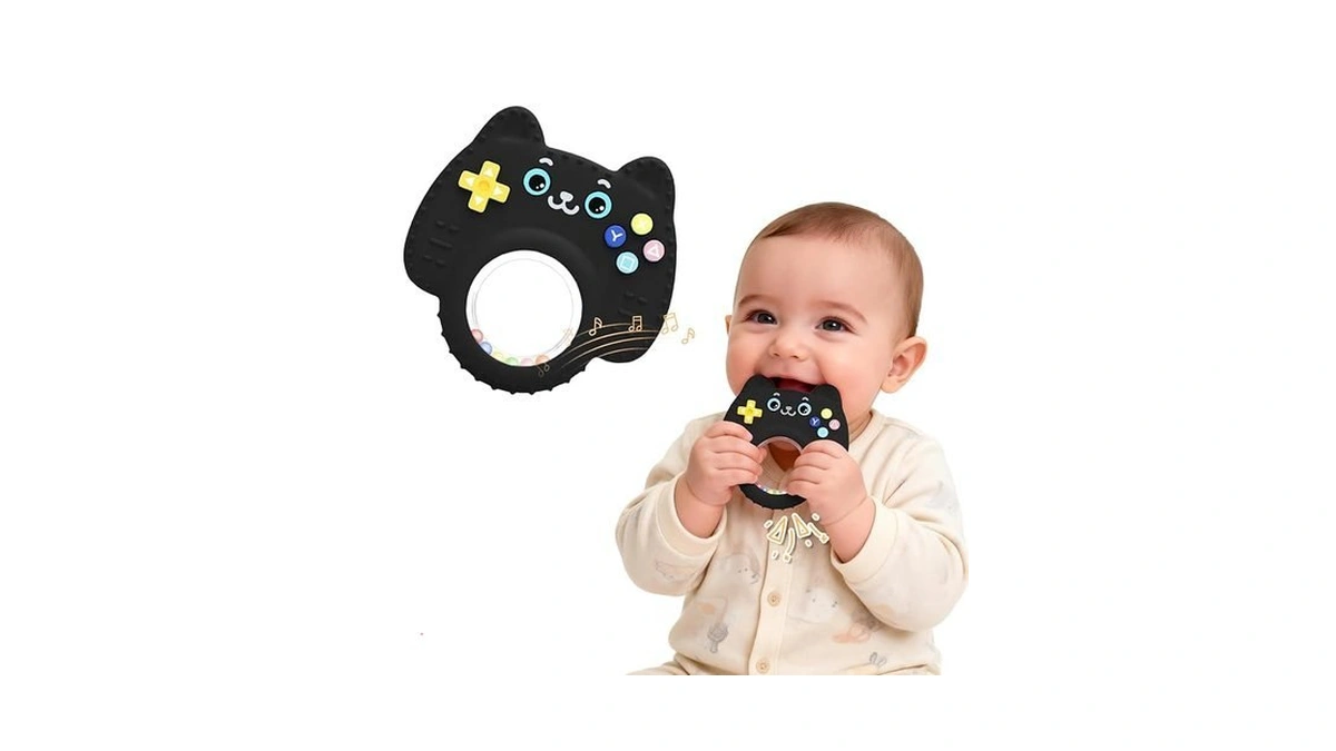 Silicone Baby Teething Toys For 0-6-12 Months, Kitten Remote Rattle