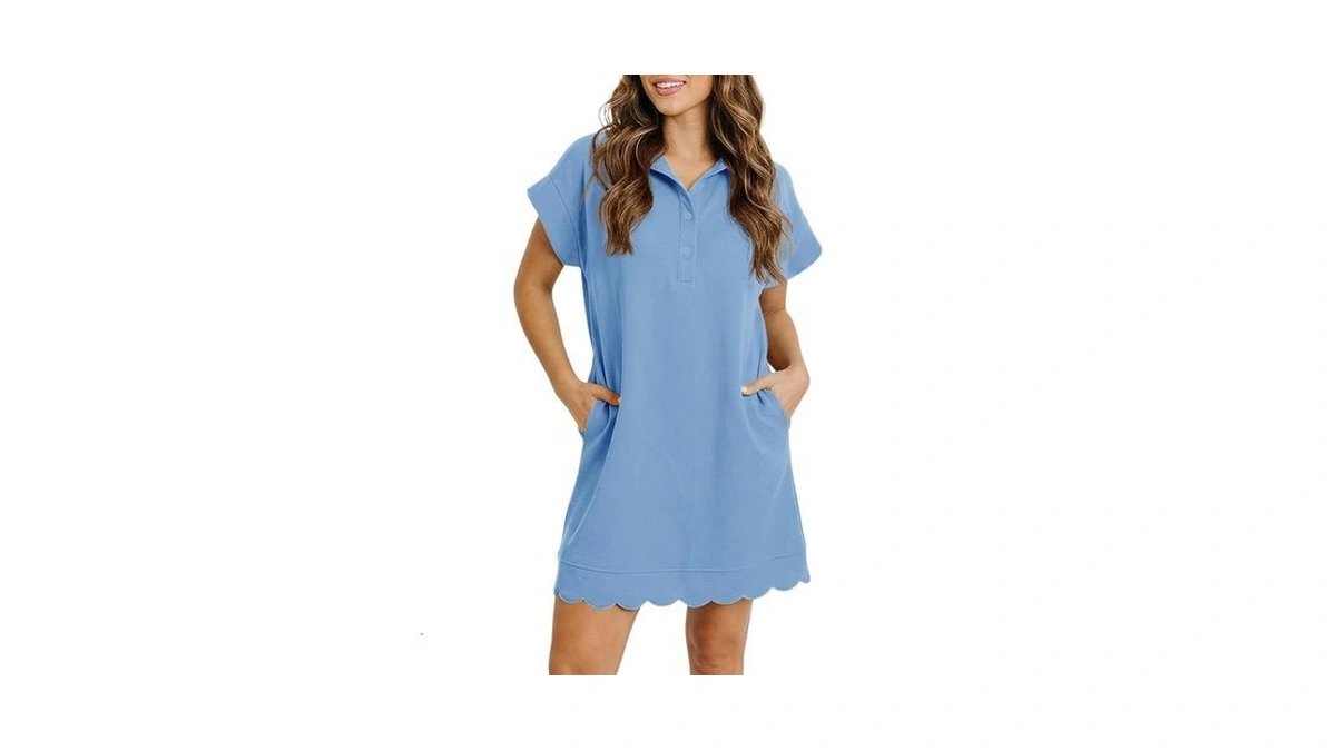 Fisoew Womens Summer T Shirt Mini Dress Short Sleeve Collared