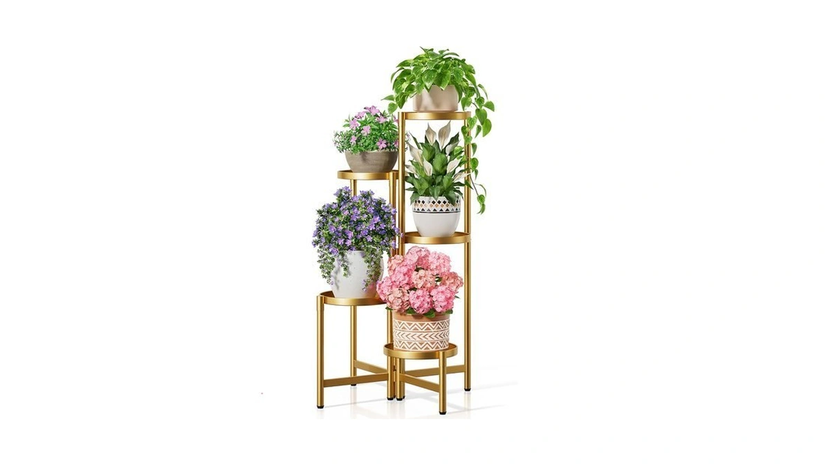 Nqw Tall Gold Plant Stand Indoor Outdoor, Corner Metal Flower
