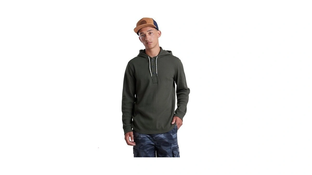 Remy Knit Thermal Henley Hoodie Sweatshirt