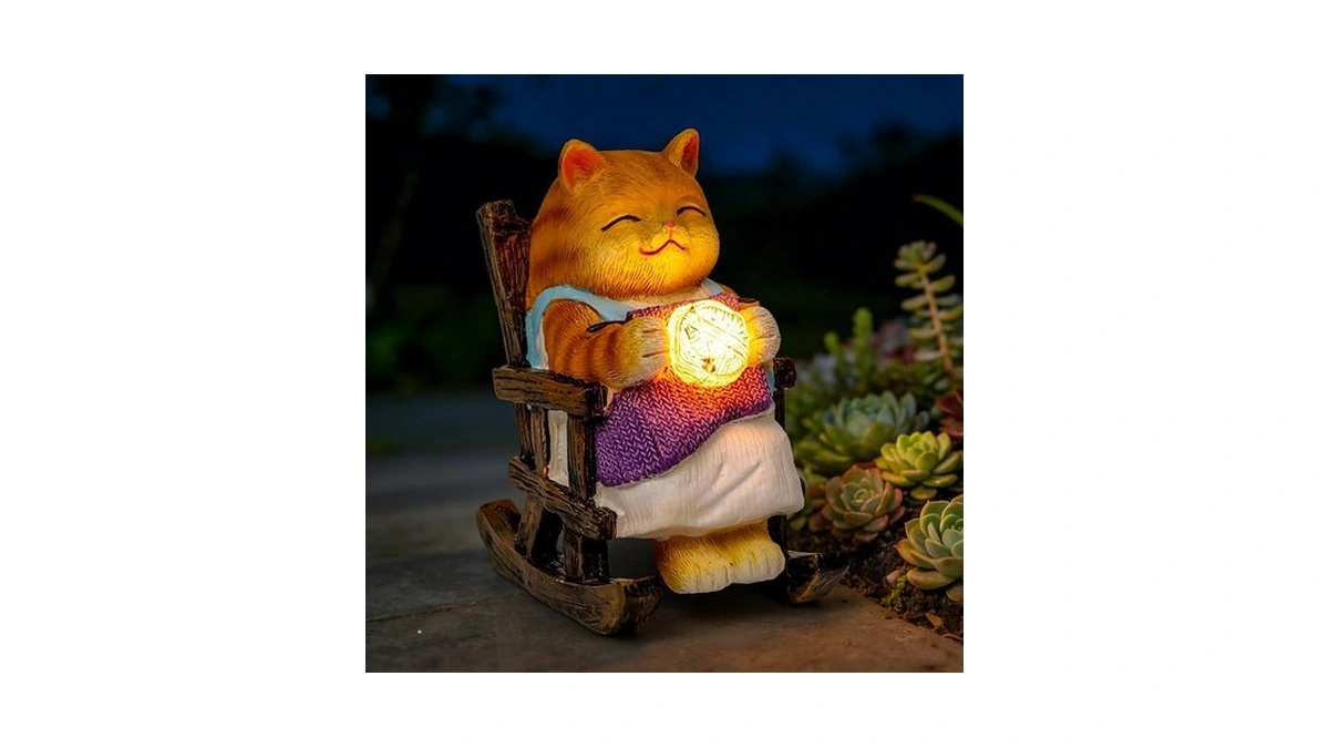 Sowsun Solar Garden Decor Outdoor Miniature Cat Statue For Patio