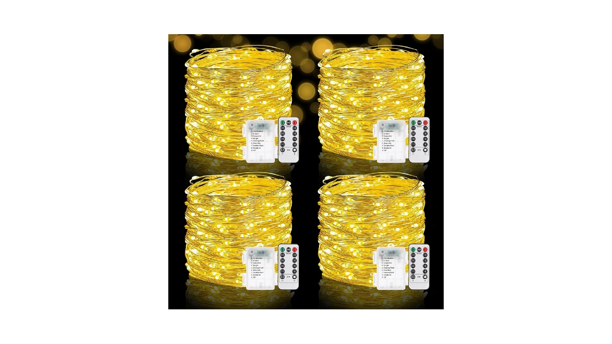 Sfndou 4 Pack Fairy Lights Battery Operated With Remote, 33ft