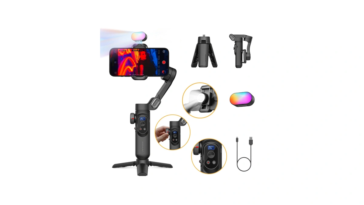 Aochuan 3-axis Gimbal Stabilizer For Smartphone W/rgb Magnetic Fill Light