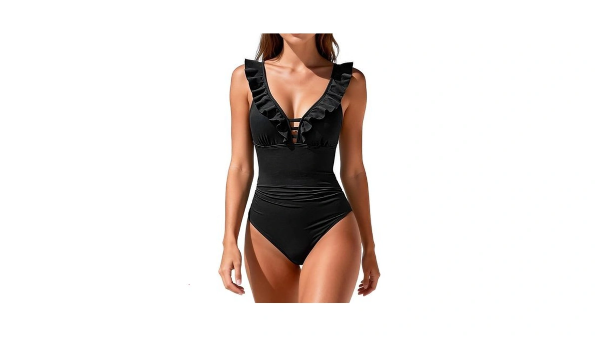 Dolayci Women’s One Piece Swimsuit Ruffle Sleeve V Neck Bathing