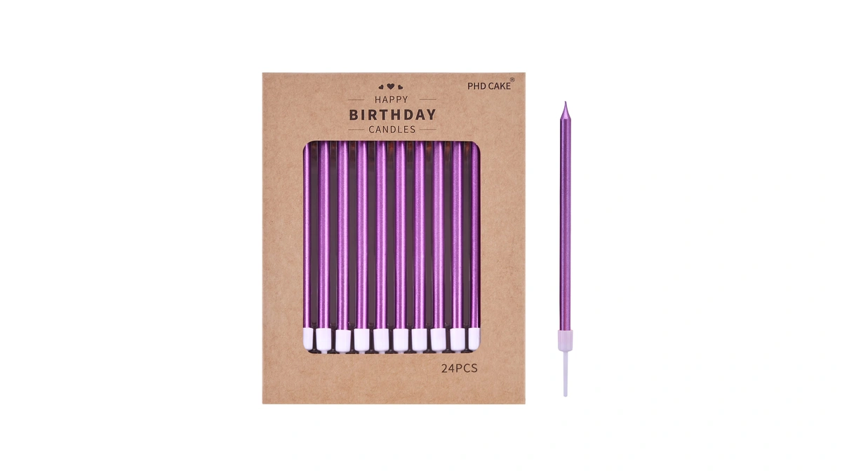 Phd Cake Purple Long Thin Metallic Birthday Candles For Cake