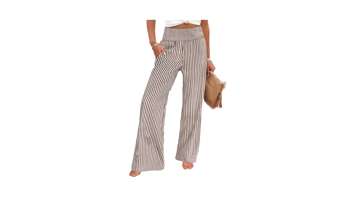 Anrabess Womens Striped Gingham Palazzo Pants...