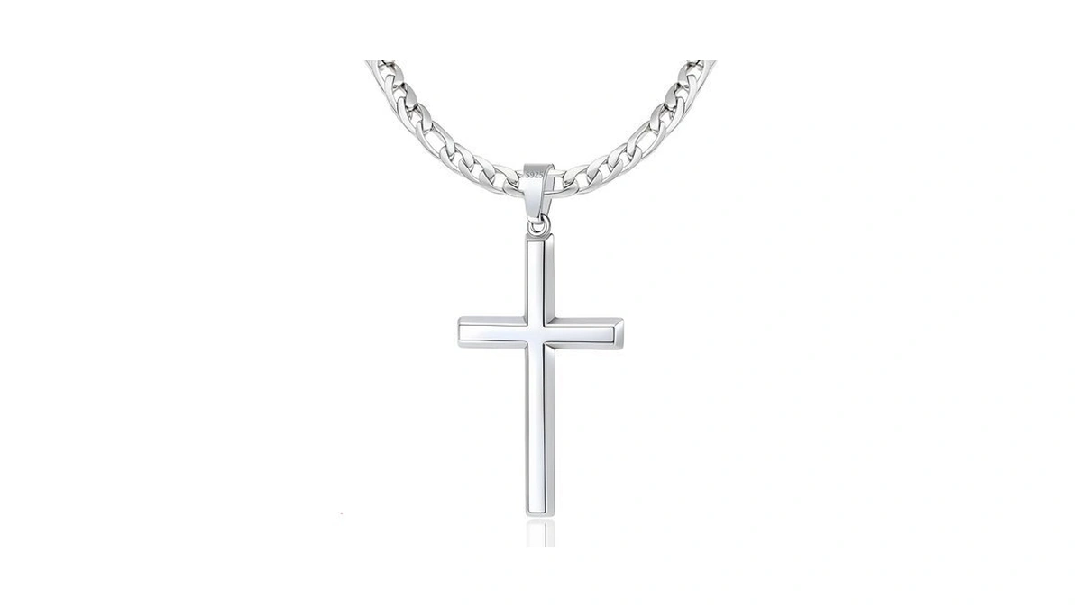 Bwdipcyc S925 Sterling Silver Beveled Edge Cross Necklace For Men