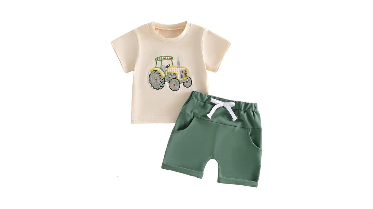 Focusnorm Toddler Baby Boy Summer Clothes Excavator Embroidery Short Sleeve