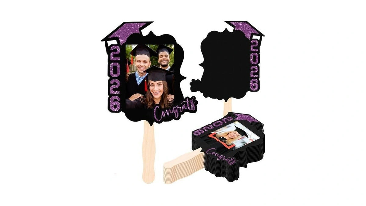 Funoofuno 24 Pcs Custom Graduation Cutout Face Fans With Handle