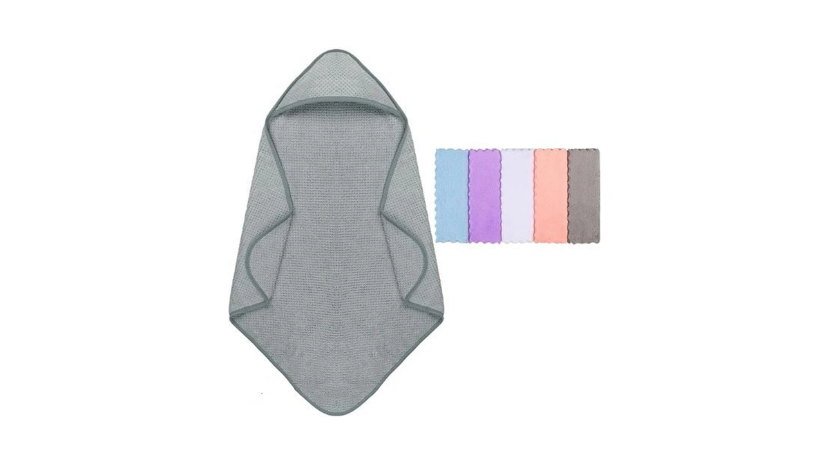 Orighty Baby Hooded Towel With Five Washcloths, 28 X 28