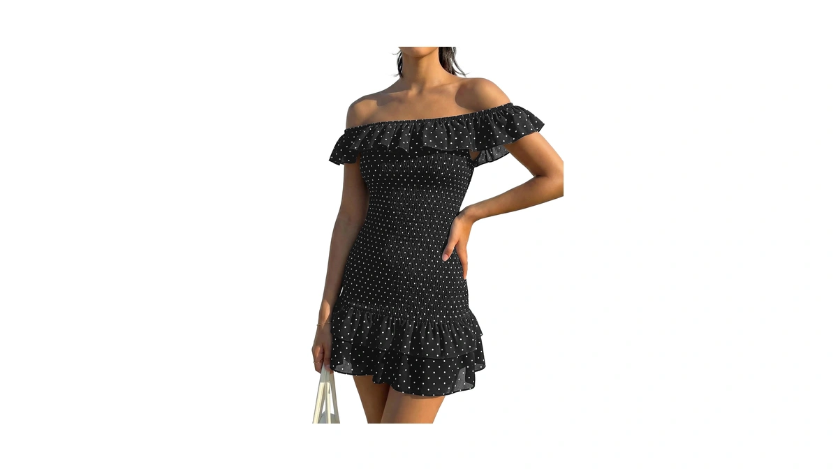 Fomely Women's Polka Dot Off Shoulder Mini Dress Summer Ruffle