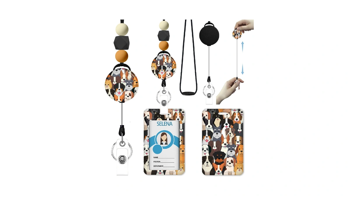 Icycay Retractable Lanyard With Id Holder, Cute Dog Sliding Badge