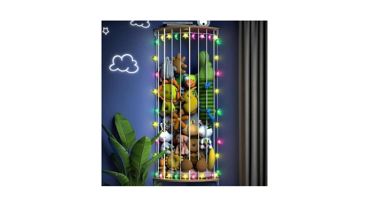 Happnear 2025 Corner Stuffed Animals Storage With Light Adjustable Wood