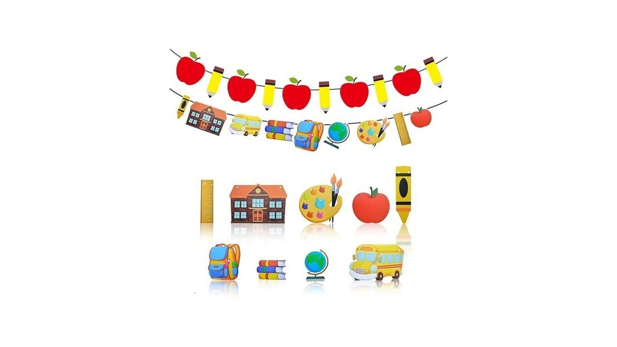 Handytoolinc Back To School Decorative Banner Set, Apple And Pencil