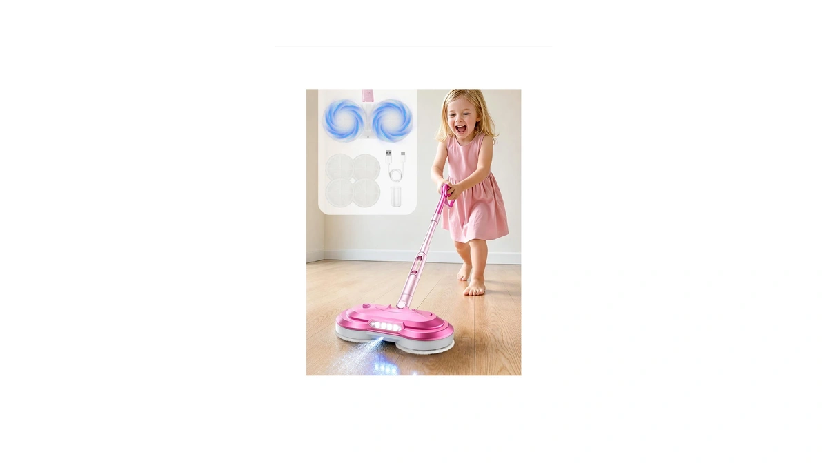 Blaxtem Kids Electric Spray Spin Mop Toy, Rechargeable Cordless Electric