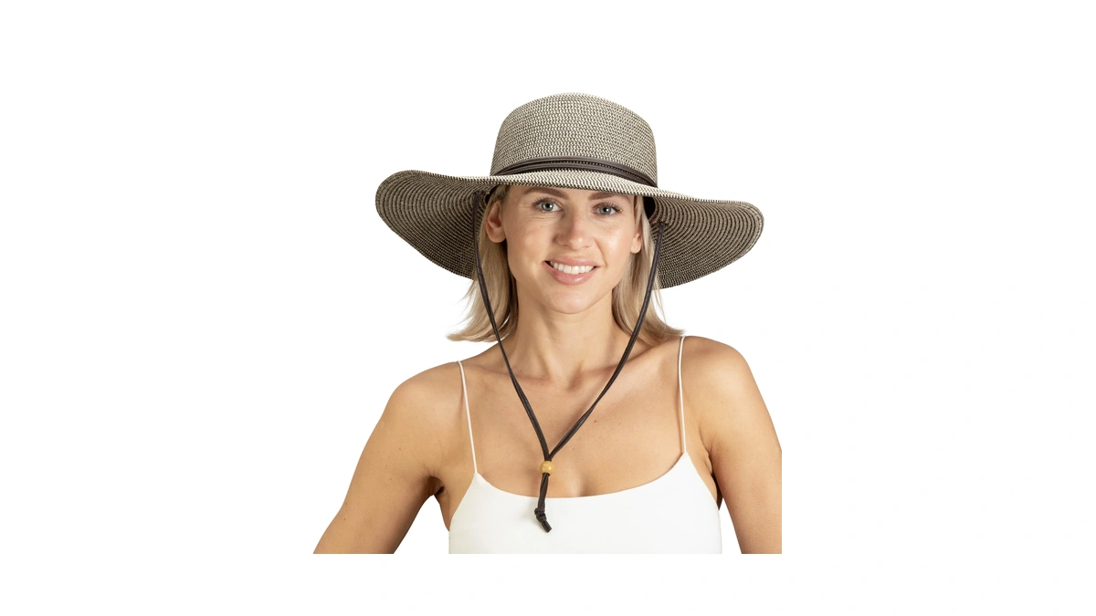 Sloggers Women's Wide Brim Braided Sun Hat With Wind Lanyard