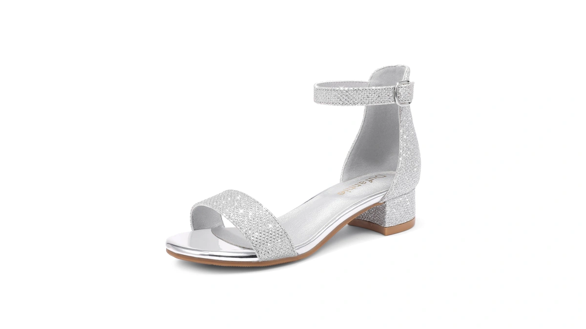 Dufannie Girls Heels For Kids Silver Dress Shoes Big Kid