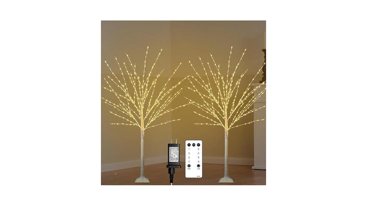 2pack 4ft Lighted Birch Tree With 400 Led Warm White