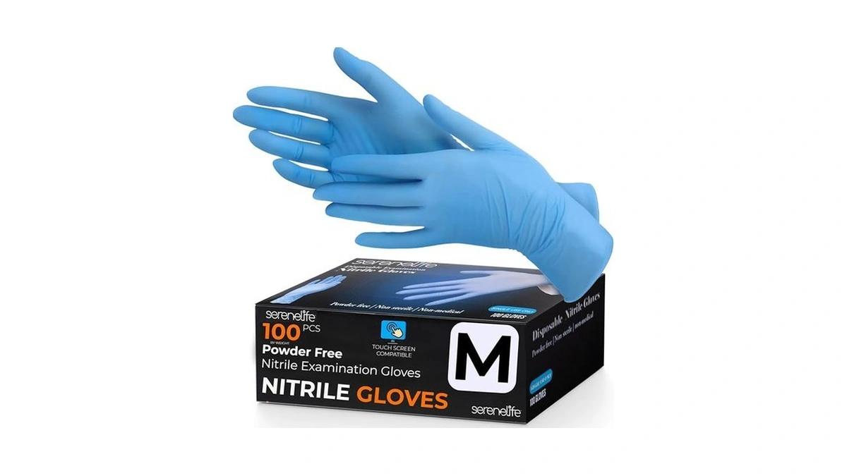 Serenelife 100 Count Medium Gloves Nitrile Disposable Latex & Powder