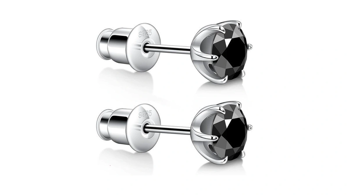Hitlinker Black Moissanite Stud Earrings For Women Mens Hypoallergenic 925