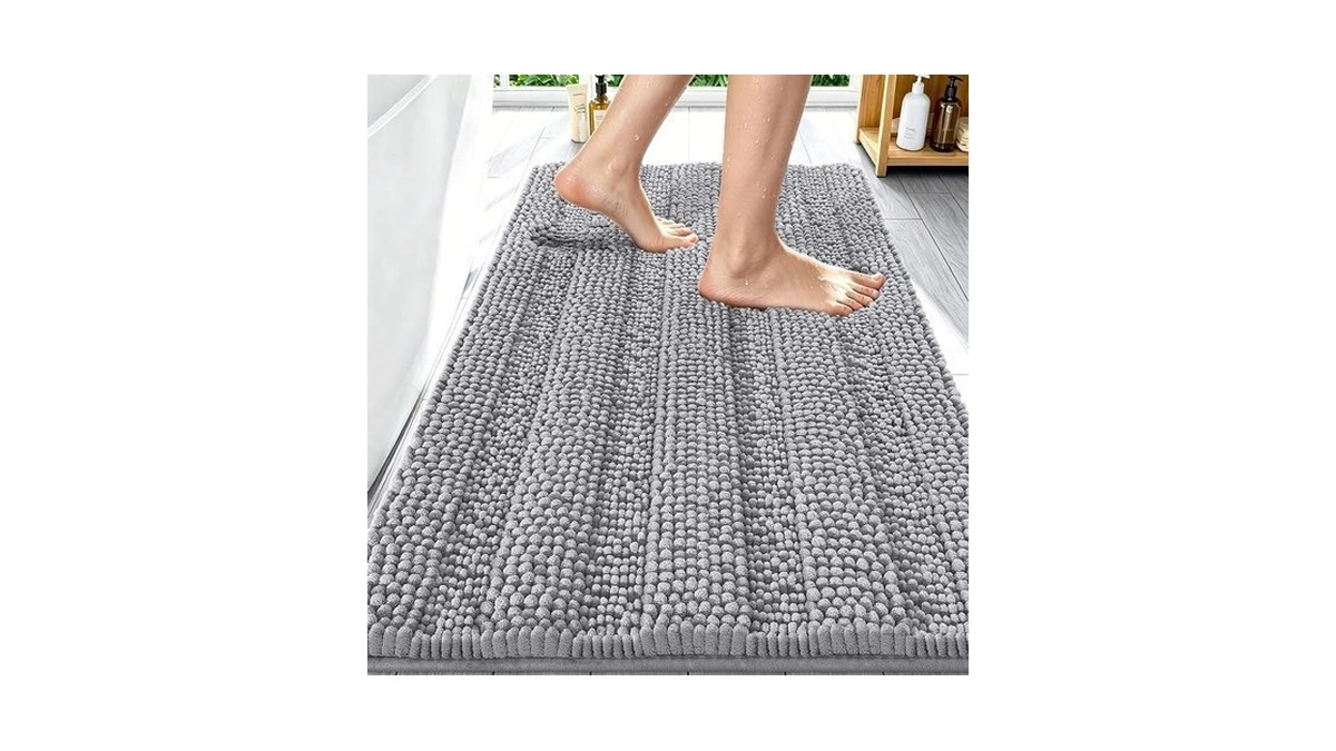 Smiry Thick Chenille Bathroom Rugs 30x20, Extra Soft Absorbent Striped