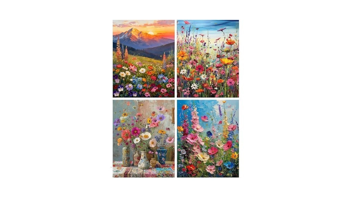 Clendo 4pcs Flowers Paint By Numbers Kit For Adults Beginner,
