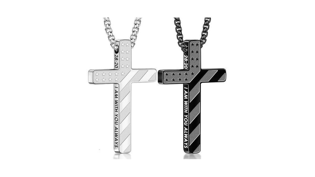 Romass 2pcs Cross Necklace For Men Boys,silver Black 28:20 Baptism
