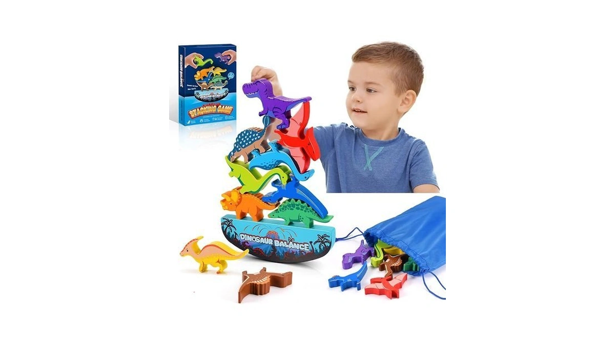 Ipourup Dinosaur Toys For Kids 3-5: Wooden Stacking Montessori Toys