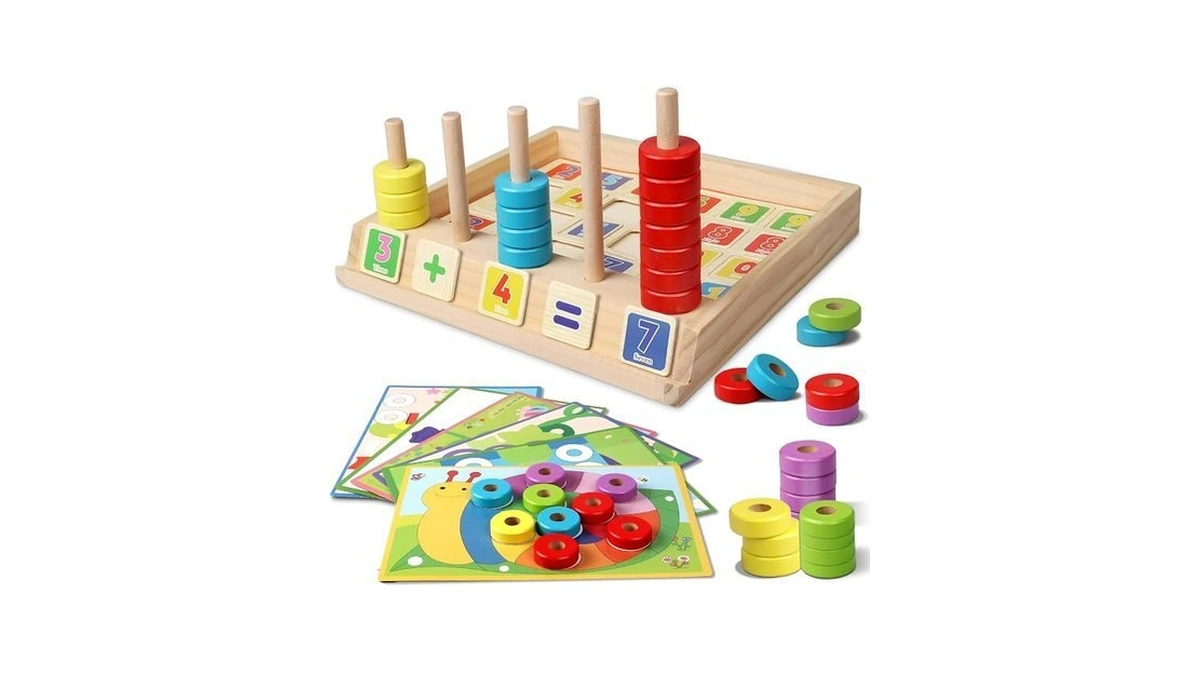Lydaz Toddler Montessori Math Toys, Wooden Math Manipulatives With Counting