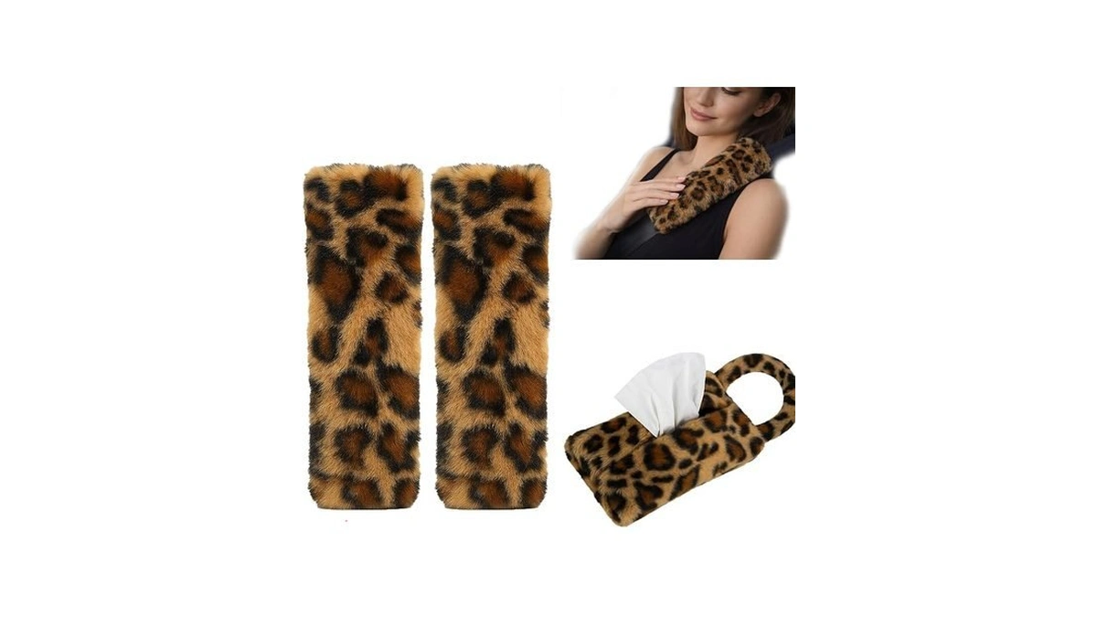 Galatee Leopard Print Seatbelt Covers – High-density Faux Fur, Thick