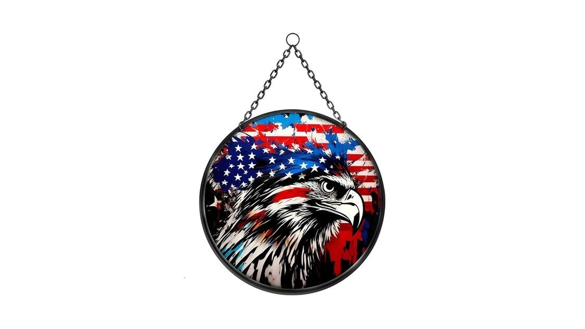 Stained Acrylic Suncatcher Window Hanging : Patriotic Eagle Round Celestial
