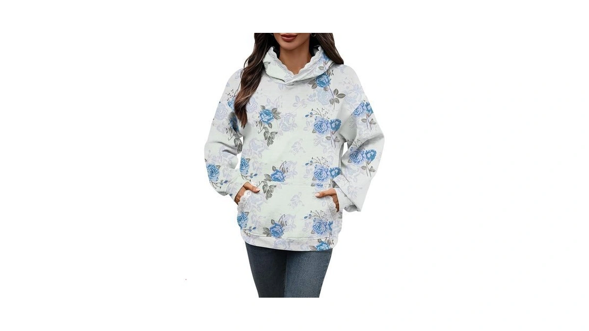 Amzangel Women's Fleece Oversized Hoodie Pattern Loose Fit Long Sleeve