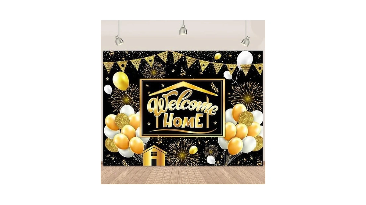 Welcome Home Banner Black Gold Welcome Home Decorations Backdrop Gold