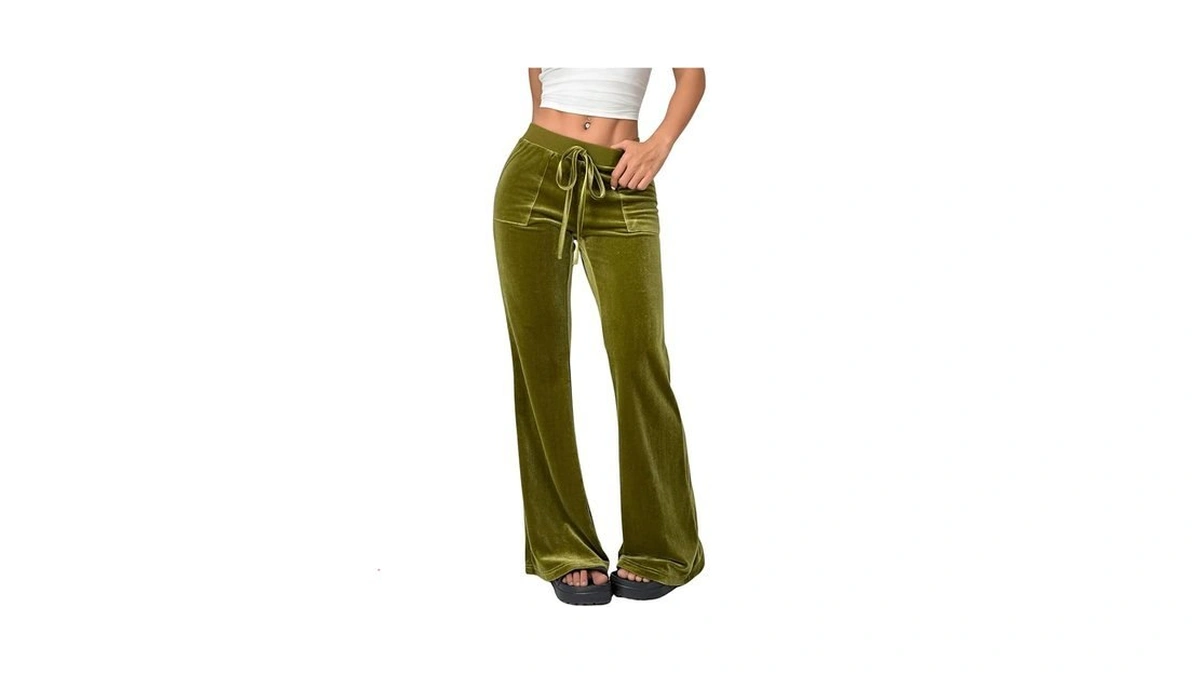 Soly Hux Women's Drawstring Waist Bell Bottom Velvet Pants Y2k