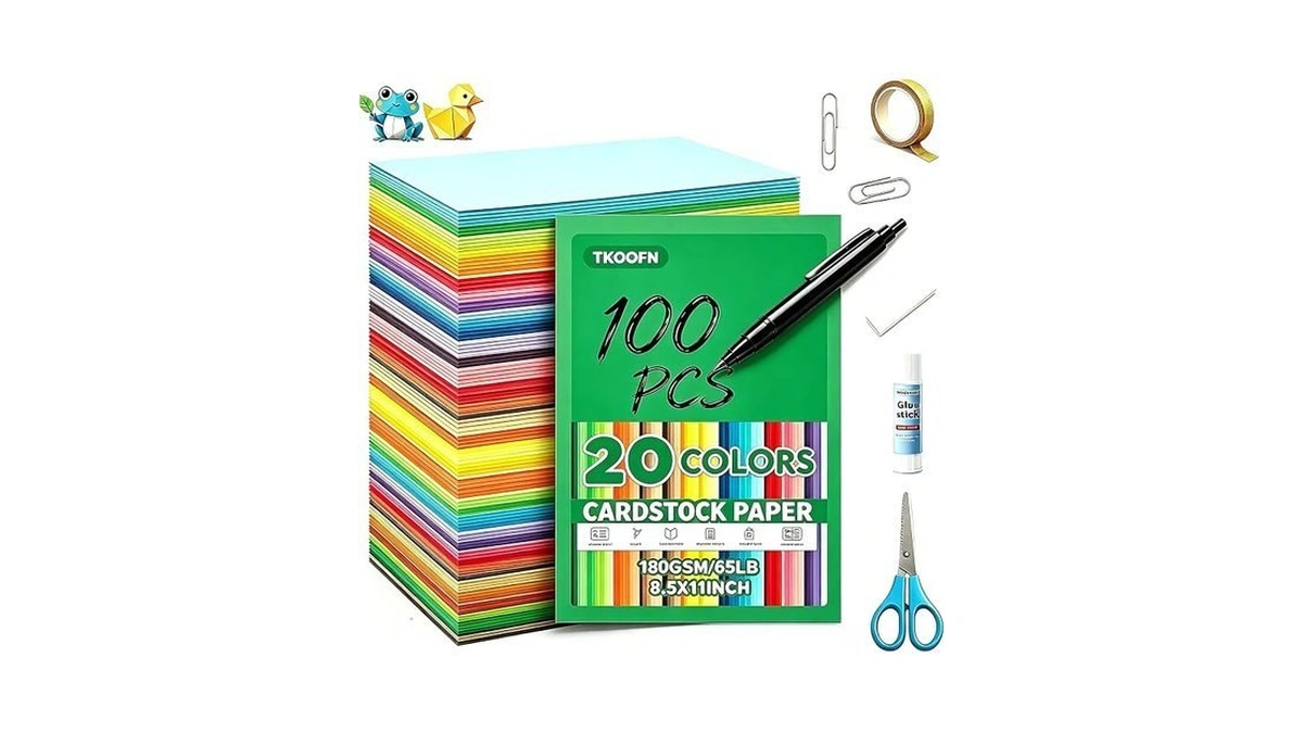 100 Sheets 8.5x11 Colored Cardstock, 20 Assorted Colors 180gsm/65lb Scrapbook
