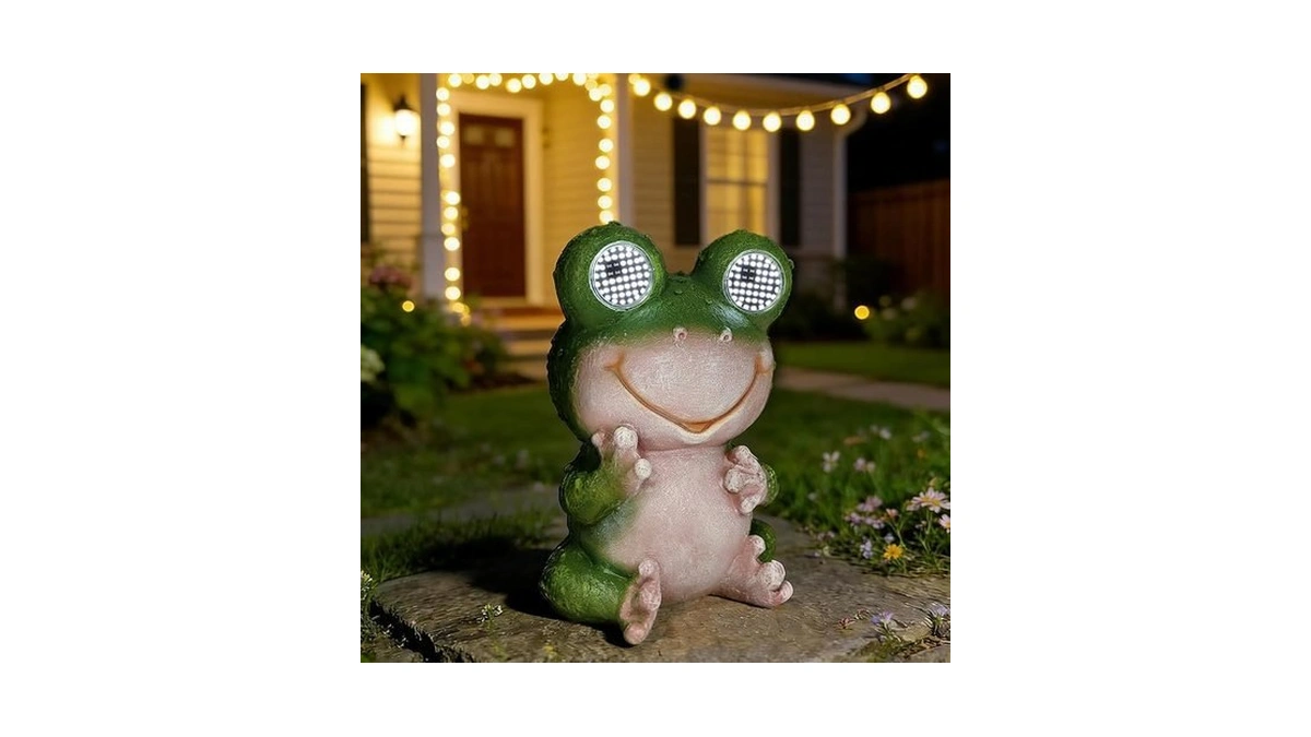 Astruly Solar Frog Garden Statue With Rotating Led Eyes Waterproof