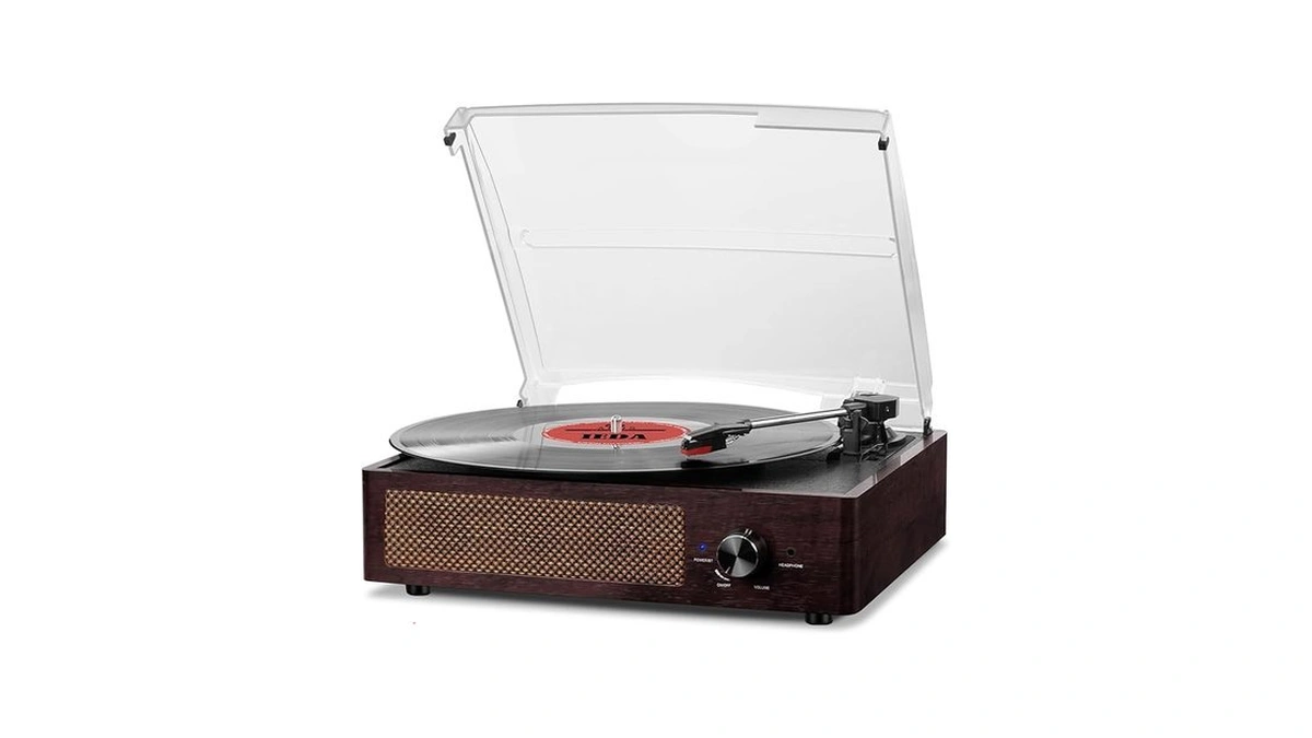 Vinyl Record Player Turntable With Built-in Bluetooth Receiver & 2