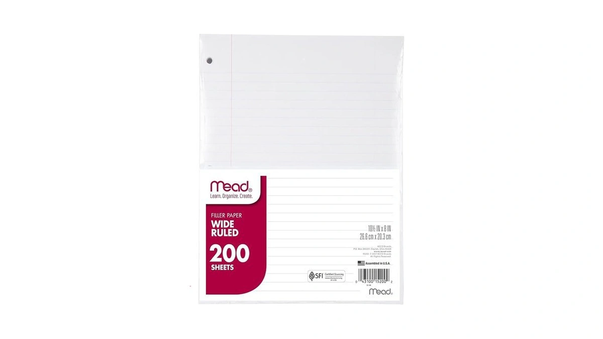 Mead Loose Leaf Paper, Wide Ruled Filler Notebook Paper, 8"