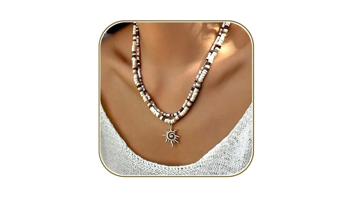 Rinhoo Puka Shell Necklace For Women And Men Surfer Wooden