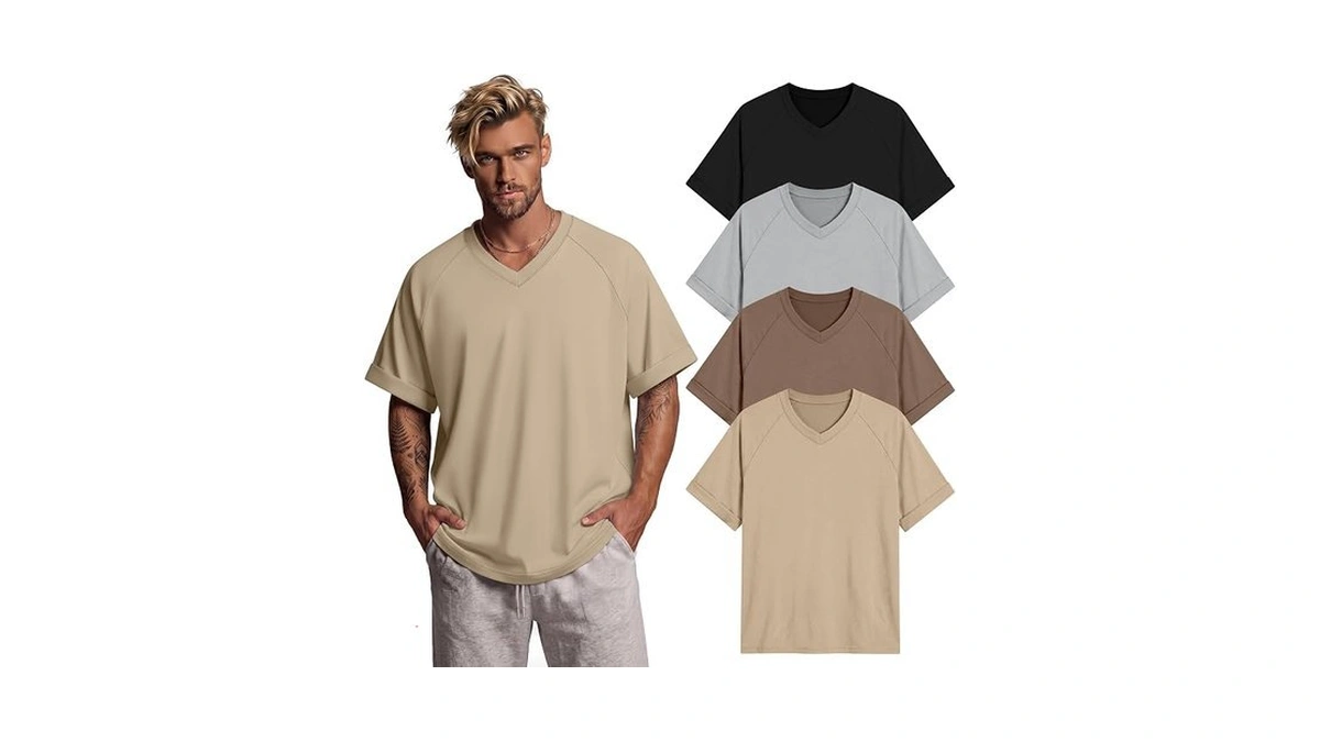 August Alley 4 Pack Men's Oversized Shirts Raglan Short Sleeve