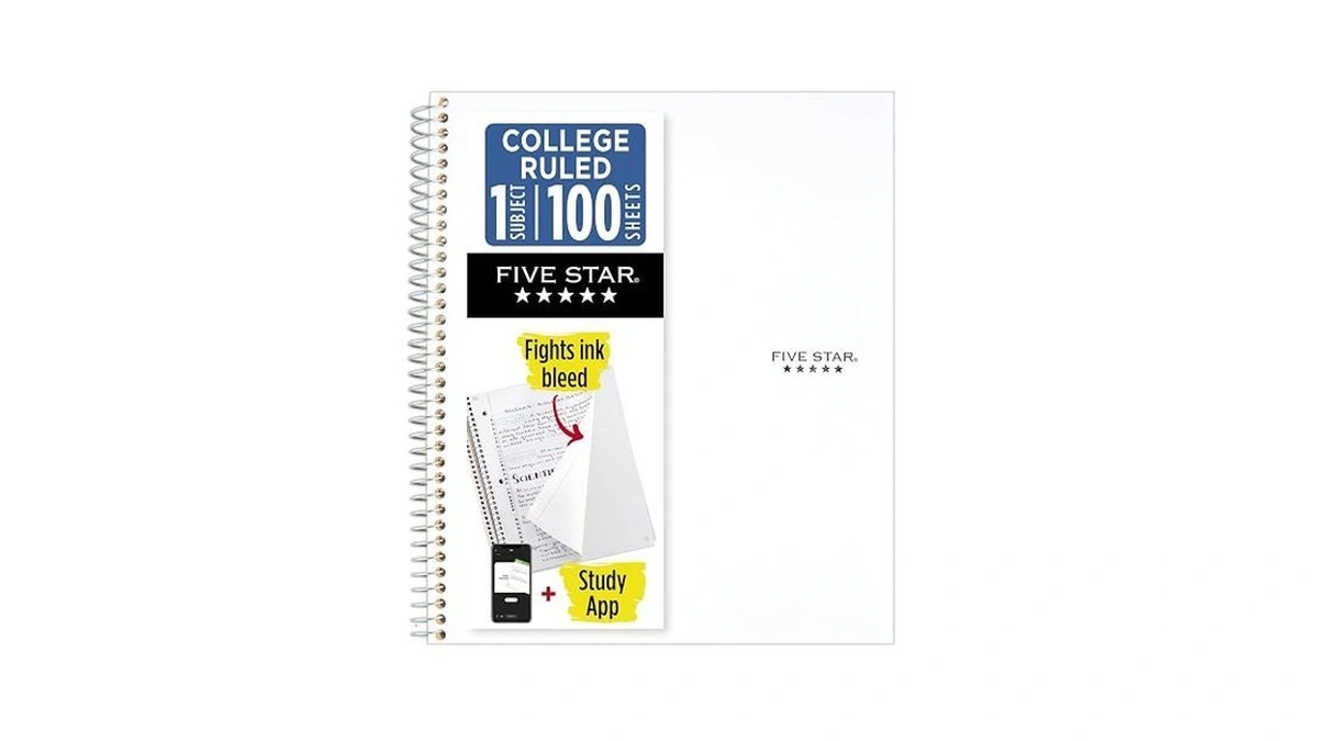Five Star Spiral Notebook + Study App, 1 Subject, College