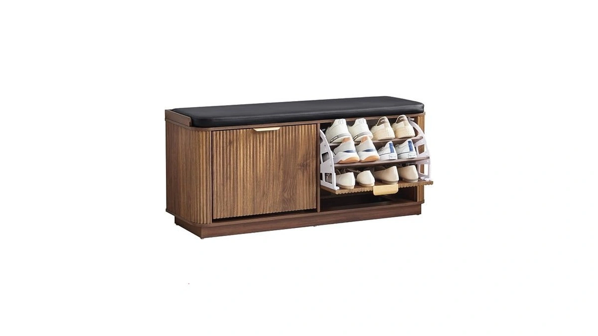 Ymxltd Fluted 3-tier Entryway Shoe Bench With Drawers And Adjustable