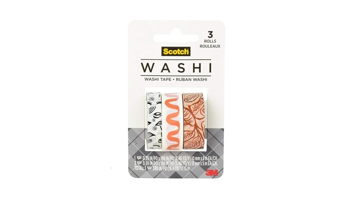 Scotch Washi Tape, Blush Tone Patterns, 3 Rolls, Assorted Sizes,