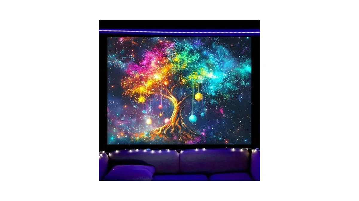 Nuxovilar Uv Reactive Tapestry Cosmic Tree Of Life Scene Blacklight