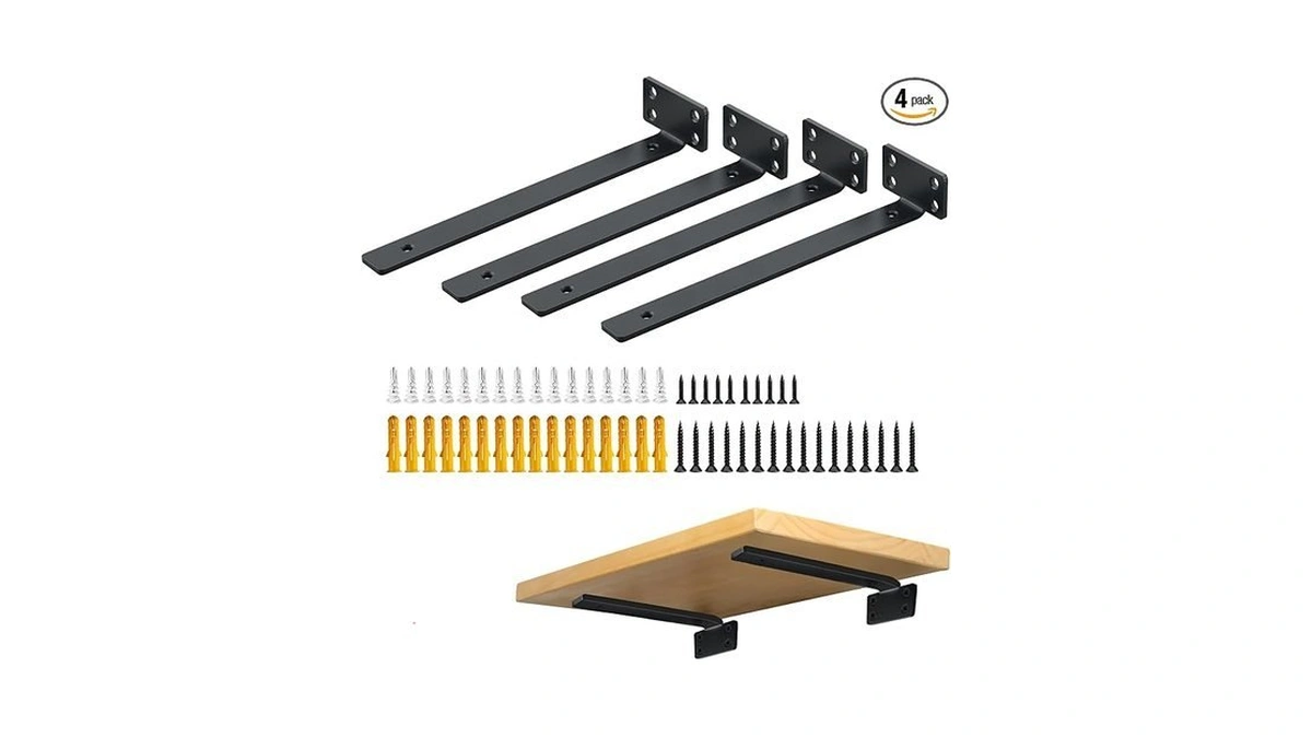 Alise Floating Shelf Brackets Black, 4 Pcs L Brackets For