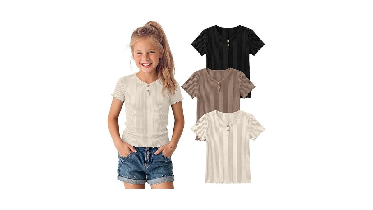 Mumucove 3 Pack Girls T Shirts, Cute V Neck Button