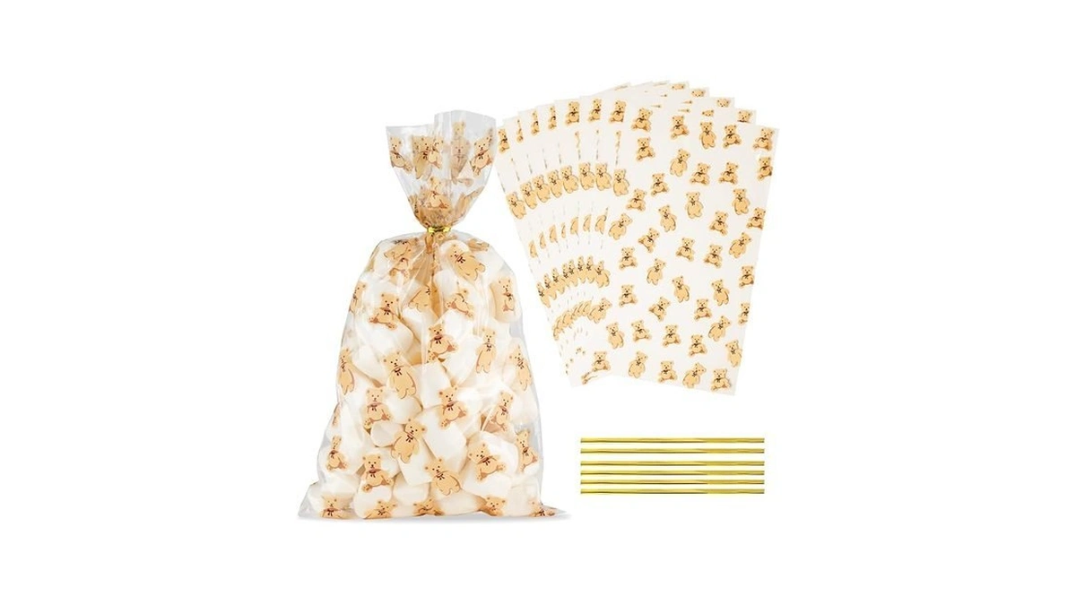 Docvania Clear Bear Cellophane Treat Bags Plastic Gift Bag 100